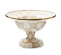 MACKENZIE-CHILDS Enamel Compote Cute Enamel Pedestal Serving Dish or Decorative Bowl Large Brown-and-White Mocha Check