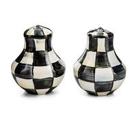 MACKENZIE-CHILDS Enamel Salt and Pepper Shakers, Kitchen Table Spice Shaker Set, Black-and-White Courtly Check, Small