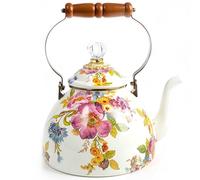 MacKenzie-childs Flower Market Enamel Tea Kettle, Decorative Tea Kettle, 3-Quart capacity, White