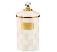 MACKENZIE-CHILDS Large Enamel Canister, Kitchen Storage Container for Flour and Sugar, 1.89 Liters, Pink-and-White Rosy Check