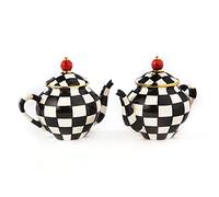 MACKENZIE-CHILDS Teapot Salt and Pepper Set, Black-and-White Ceramic Shakers. Courtly Check