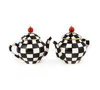 MACKENZIE-CHILDS Teapot Salt and Pepper Set, Black-and-White Ceramic Shakers. Courtly Check
