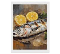 Mackerel Fish with Lemon and Tomatoes Diamond Art Kits Accessories Full Square Drill 5D Painting Craft Home Wall Decor
