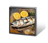 Mackerel Fish With Lemon And Tomatoes Square Brooch Metal Pin Badges Classic Lapel Pins Jewellery Unisex