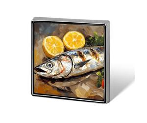 Mackerel Fish With Lemon And Tomatoes Square Brooch Metal Pin Badges Classic Lapel Pins Jewellery Unisex