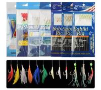 Mackerel Fishing Bait Rigs, 15 Packs Surf Fishing Rigs with Sharp Hooks Swivels Soft Shrimp Lure Fish Skin Feather Hooks Freshwater Saltwater