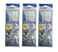 Mackerel White Feathers Sea Tinsel Fishing Lures Flash 10 Hook 2/0 Sabiki Rigs Cod Sea Jigs Pier Boat Lure Glow in Dark Pollock Whiting Pre Tied 10 hooks Flashes Luminous Bead (3 - Pack)