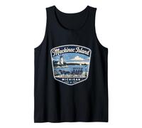 Mackinac Island Michigan Vintage Lighthouse Horse Carriage Tank Top