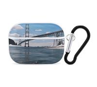 Mackinac Suspension Bridge AirPods Pro Case Cover with Keychain Ring PC Hard Shell Protective Case for AirPods Pro 2nd for Women Men Generation Easy Open Full Drop Protection Cover White-Style