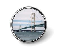 Mackinac Suspension Bridge Badge Holder Exquisite Round Badge with Picture Pin DIY Button Badges Personalized Metal Button Pin Fashion Brooch Crafts Gifts Clothes Decorative Pins