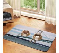 Mackinac Suspension Bridge Dog Food Mats for Floors, 16x24 Inch Non-Slip Super Absorbent Pet Food Mat, Dishwasher Dog Mat for Food and Water, Cute Quick Dry Pet Feeding Mat for Dogs Puppy Cats