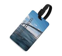 Mackinac Suspension Bridge Luggage Tag Travel Essentials TPU Bag Tag Personalized Luggage Tags Holder Name Id Identifiers Card with Black Lanyard for Suitcase Backpack Toolbox, Black, One Size