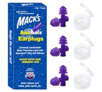 Mack's AquaBlock Swimming Earplugs, 3 Pair - Comfortable, Waterproof, Reusable Silicone Ear Plugs for Swimming, Snorkeling, Showering, Surfing and Bathing (Purple)