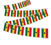 MacLand 30 PCS Ghana National Flag String, 33 FT Ghanaian Decor Bunting, Polyester, Cascade Shape, Red, Gold, Green