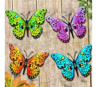 MACLARONX 4 PCS Metal Butterfly 9.6" Butterflies Outdoor Fence Yard Art Wall Decor Hanging Decorations for Garden Living Room Bedroom Patio Balcony Gift for Family Friends Housewarming