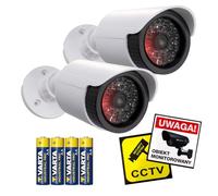 Maclean IR1800 Dummy Surveillance Camera with Flashing LED, Realistic Dummy for Indoor and Outdoor Use, IP44, Adjustable Mounting, Includes Warning Stickers (2, White)