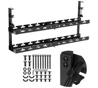 Maclean MC-102B - Cable organiser with 2 shelves, adjustable, with 433-728 mm clamp fastening, 5 kg heavy-duty socket holder, with cable grommet and Velcro fasteners included
