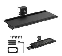 Maclean MC-108 B Under Desk Keyboard Holder | Adjustable Tilt and Swivel + Wrist Rest & Tray | Clip Mount without Drilling | Compact Ergonomic Black Podium