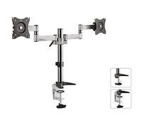 Maclean MC-714 Dual Arm Monitor Mount for 13-27” Inch Screens - Double Arm Desk Stand Bracket with Clamp - Tilt, 360° Rotation & Twin 360° Swivel Arms - VESA Dimensions: 75x75-100x100