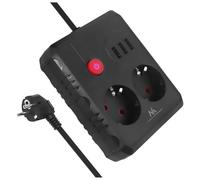 Maclean MCE387/8 Power Strip | 2 Sockets 3xUSB 2500W | Compact Cord with 45° Angled Sockets | Illuminated Switch for Wall Mounting (Black, 3m)