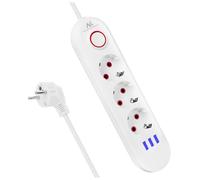 Maclean MCE394/MCE395 Power Strip | USB 2500W 1.5 m | Compact with Switch, Illuminated USB Ports 45° | Wall Mounted (White, 3 Connectors)