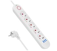 Maclean MCE394/MCE395 Power Strip | USB 2500W 1.5 m | Compact with Switch, Illuminated USB Ports 45° | Wall Mounted (White, 5 Connectors)