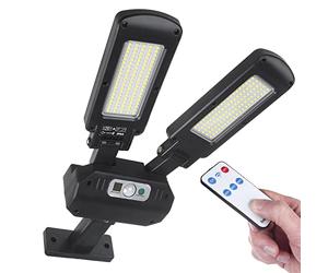 Maclean MCE447 Double Solar Wall Lamp with Motion and Dusk Sensor IP54 5W 2X 450 Lumens 6500K Two Light Sources Remote Control Outdoor Street Light