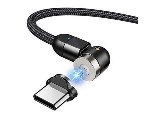 Maclean MCE475 Magnetic USB Cable with USB Type-C Adapter 2m Fast Charging Function 9V/2A 5V/3A Fast Charge Charging Cable Data Cable 360° and 180° Rotatable Magnetic Connection, Black