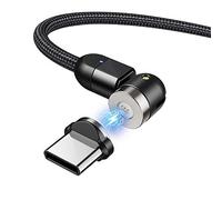 Maclean MCE475 Magnetisches USB Kabel mit USB-Typ-C Adapter 2m Schnellladefunktion 9V/2A 5V/3A Fast Charge Ladekabel Datenkabel 360 ° und 180 ° Drehbar Magnetverbindung, Black