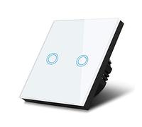 Maclean MCE704/W Touch Light Switch Wall Glass Panel Color Changing LED Backlight Built-In Switch 85x85mm (2 GANG - Round, White)
