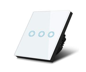 Maclean MCE705W Touch Light Switch Wall Glass Panel Color Changing LED Backlight Built-In Switch 85x85mm (3 GANG - Round, White)