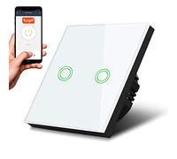 Maclean Smart WiFi 2-Fold Touch Light Switch Compatible with Tuya APP Wall Switch Glass Switch with Color Changing LED Backlight Recessed Switch (2-fold circle, White)