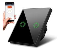 Maclean Smart WiFi 2-Fold Touch Light Switch Compatible with Tuya APP Wall Switch Glass Switch with Color Changing LED Backlight Recessed Switch (2-fold circle, Black)