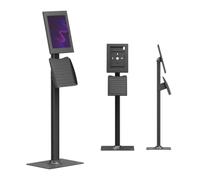Maclean Tablet Floor Stand, Locking (Black, 12.4"-13") | Portrait or landscape orientation, 0-75° adjustment, brochure holder, cable channel