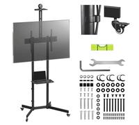 Maclean TV stand on castors 37-70″ | Mobile trolley with 2 height-adjustable shelves Camera shelf VESA 600×400 Cable management | Load capacity 45 kg | Black steel | MC-113