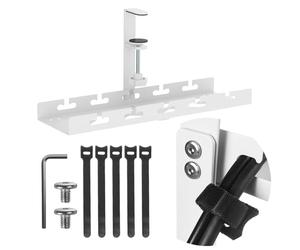 Maclean under-counter cable holder for power strips | Tool-free clamp fastening | 40cm Desk Organizer for Home Office Gaming Workstation up to 5kg (White, 1 Level/Length: 400mm)