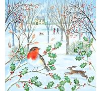 Macmillan Charity Christmas Cards Pack of 5 - Robin, Hare and Woodland - Artistic Festive Forest Scene by Lucy Grossmith - Made in the UK - Eco-Friendly