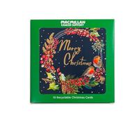 Macmillan Robin Floral Wreath Charity Christmas Cards - Pack of 10 Luxury and Eco-Friendly Christmas Cards.