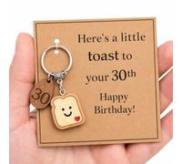 Macmoon 30th Birthday Gift Keyring, Funny Toast Keychain for 30 Year Old, Cute Milestone Birthday Keepsake Gift for Her, Him, Daughter, Son, Friend, Sister, Brother, Coworker or Workmate, Small Gift