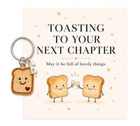 Macmoon Keyring with New Beginnings Card and Envelope, Toasting to Your Next Chapter Message, Thoughtful Leaving Present for Friend, Colleague, Graduate or Someone Starting a New Job