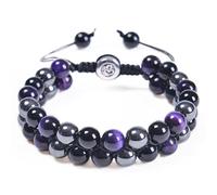 macmrd Triple Protection Bracelet, (Amethyst, Obsidian, Hematite), Handmade Bracelet for Men Women, 8mm Natural Stone Crystal Bracelet for Healing Protection and Balance