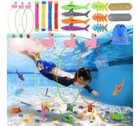 Macocheezee Diving Toys,34 Pcs Pool Toys Bulk with Swim Thru Rings for Kids Age 3-12,Underwater Training Diving Fish Rings,Diving Gem,Diving Seaweed,Pool Torpedo, Packing Bag Included