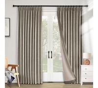 Macochico 100% Blackout Linen Curtains 52 Inch Width by 84 Inch Length, Thermal Window Drapery for Living Room Bedroom Nursery Farmhouse, Tawny Drapes with Tieback Pinch Pleated 1 Panel