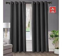 Macochico Flame Retardant Fire Resistant Curtains Thermal Insulated Blackout for Home, Kitchen, Office, Hotel, School, Cinema and Hospital- Bronze Grommet - Black 84W x 84L Inch (1 Panel)
