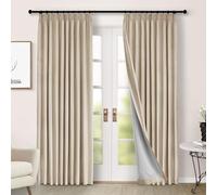 Macochico Taupe Blackout Curtains for Bedroom Pinch Pleated Drapes with Hooks and Tieback Luxury Chenille Drapery for Living Room Nursery Hotel Thermal Window Panels 72" Wx96 L 1 Panel