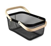 MACOIOR Portable Garden Basket-Mesh Design Natural Bamboo Handle Wire Storage Baskets,Mesh Basket with Handle Organize Items Reduce Space Occupation,Suitable for Kitchen,Garden,Picnic(Black)
