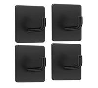MACOLE Self Adhesive Wall Hooks, Heavy Duty 304 Stainless Steel, Matte Black Towel Hooks for Bathroom Kitchen & Bedroom, No-Drill 6kg Max Load, 3M PE Foam Sticky Hooks, 4 Pack