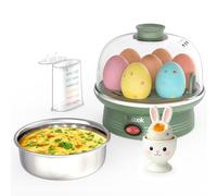 Macook Egg Cooker & Stainless Steel Steamer, 7 Egg Capacity Electric Egg Boiler, Quick Boiling, Auto-Off, 350W, Green - Includes Measuring Cup, Stickers & Removable Tray (Green)