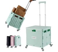 MACOPRO Folding Utility Cart Portable Rolling Crate Handcart Shopping Trolley Collapsible Tool Box, with Lid, Basket on 4 Rotate Wheels, for Grocery, Shopping, Office, Storage, Teacher