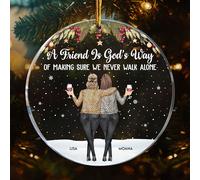 Macorner Personalized Acrylic Ornament Friends We Never Walk Alone, for Friend, Birthday Gifts for Women Friendship, Best Birthday Presents, Christmas Bestie Gifts for Women